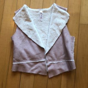 Faux pink suede and white wool vest